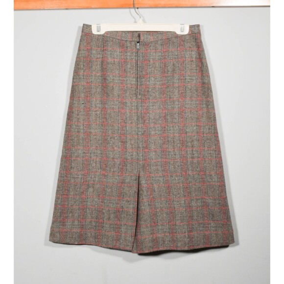 Vintage The Woolrich Woman Wool Gray Tweed Red Plaid Long A Line Skirt Sz 15/16 - Picture 2 of 3